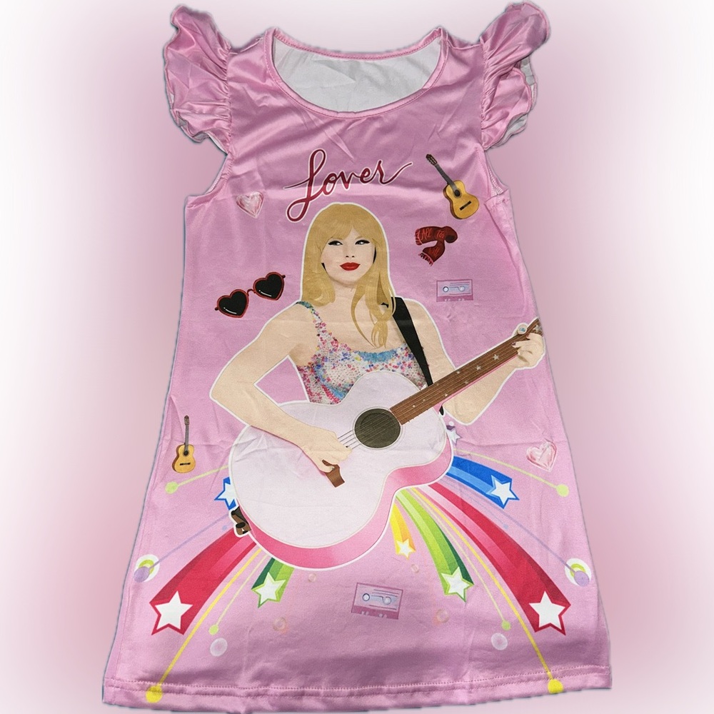 Girls Pink Taylor Swift Nightgown with Ruffled Sleeves